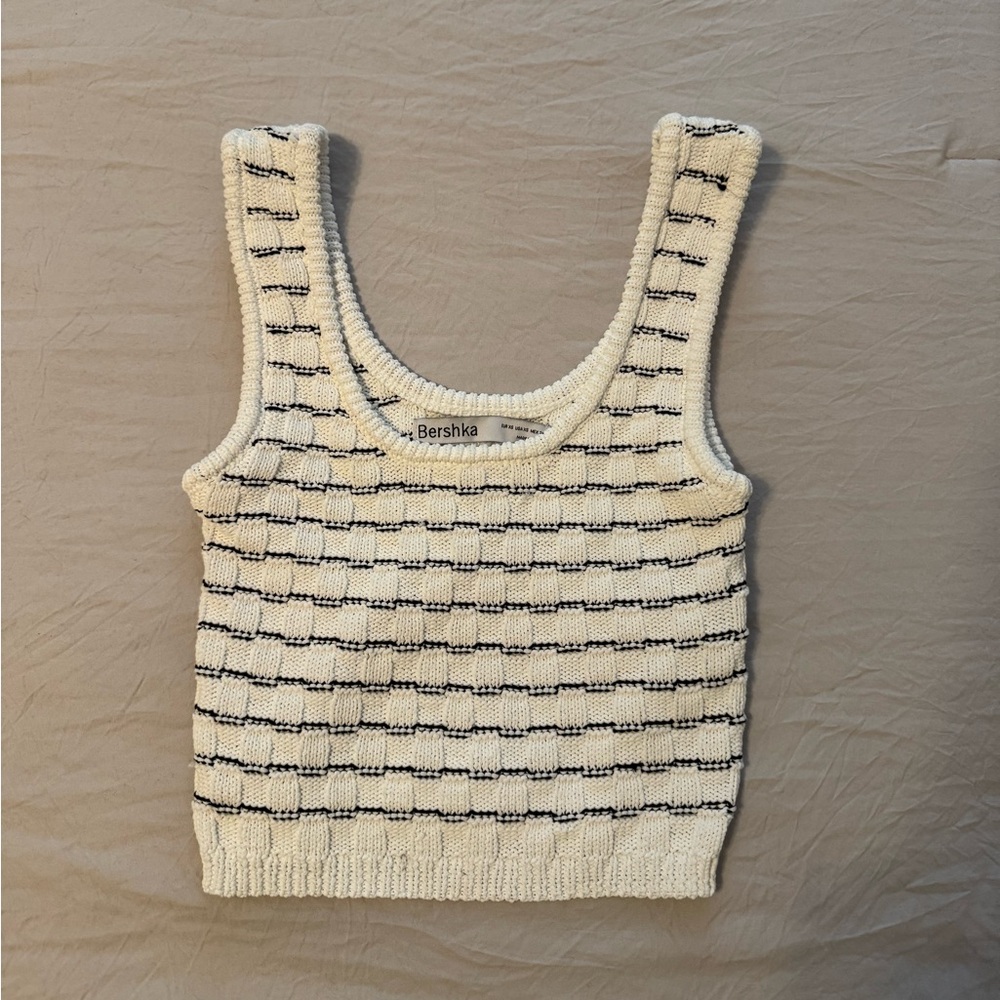 Bershka White and Black Striped Tank Top
